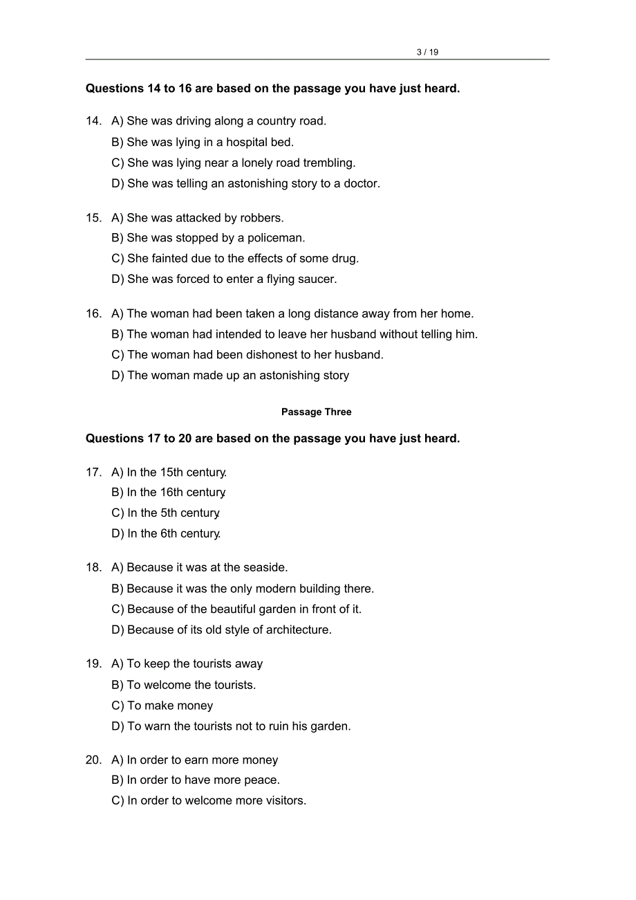 1994年6月大学英语四级(CET-4)真题试卷及参考答案_第3页