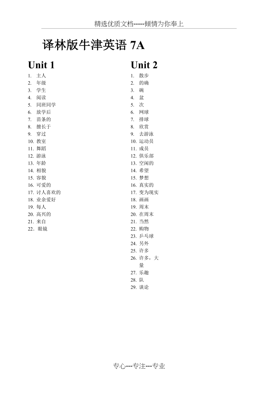 译林版牛津英语7A单词默写(共7页)_第1页