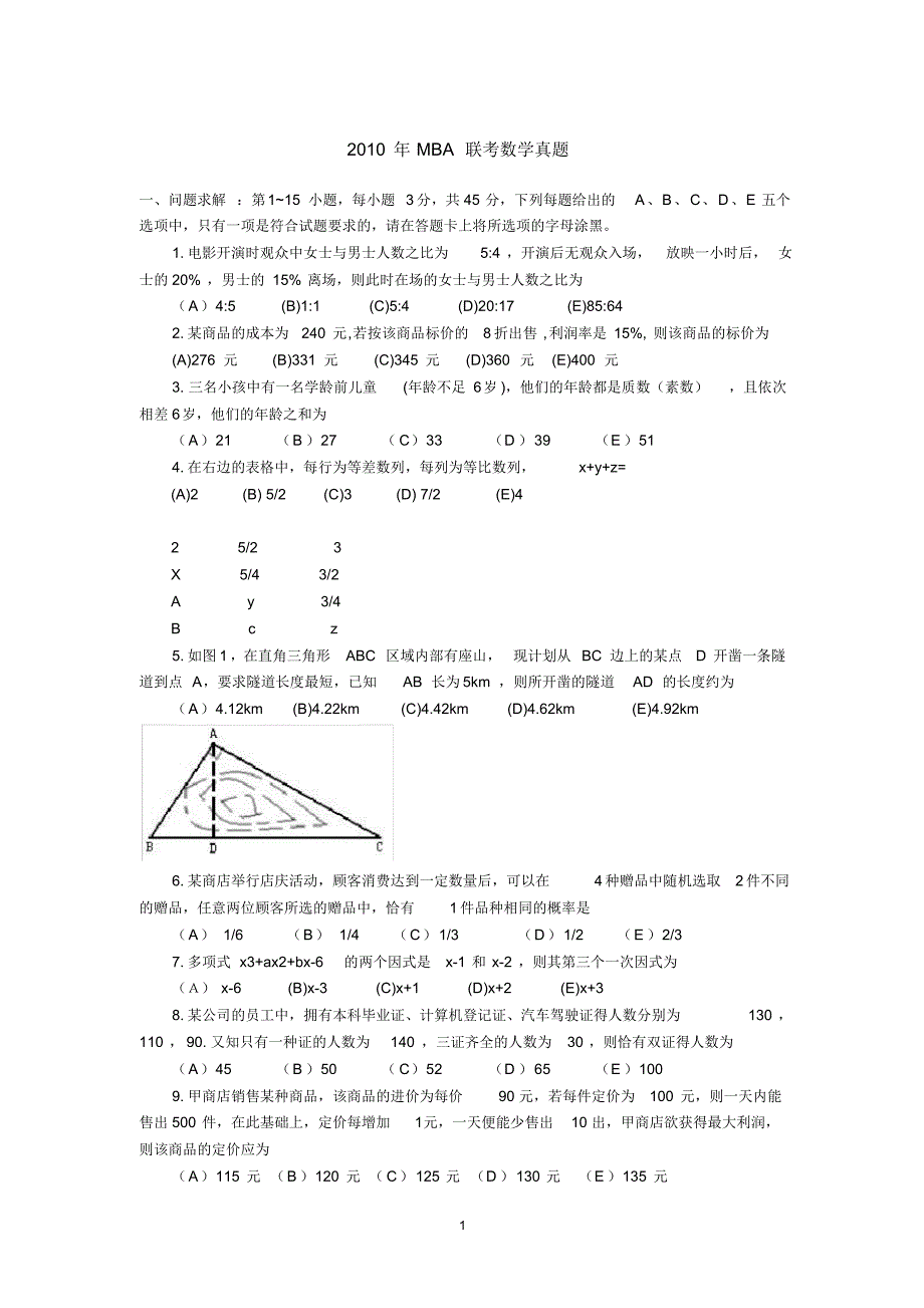 2010-2016MBA数学真题集_第1页