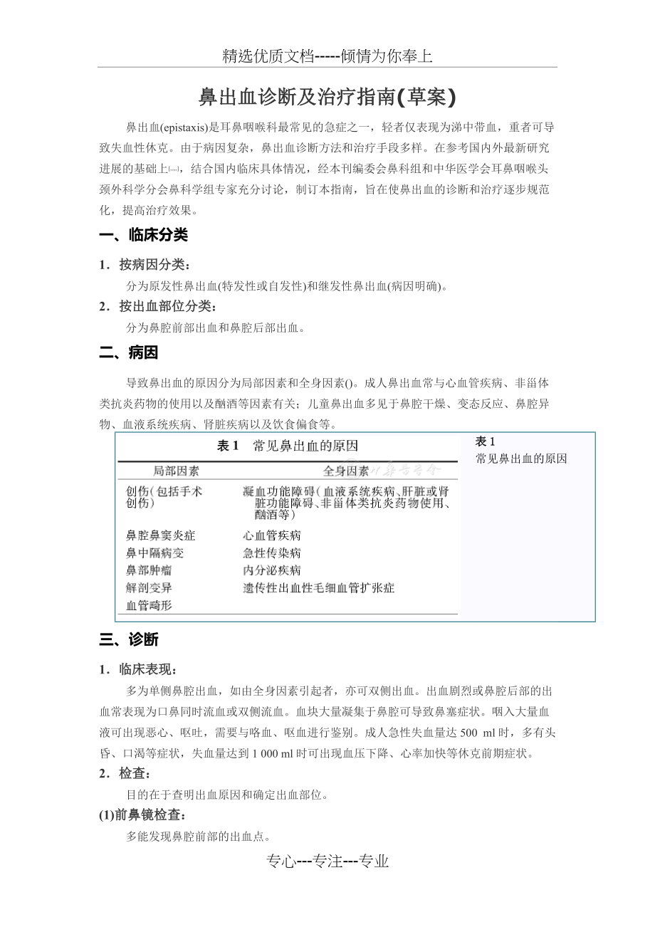 鼻出血诊断及治疗指南(草案)(共5页)_第1页