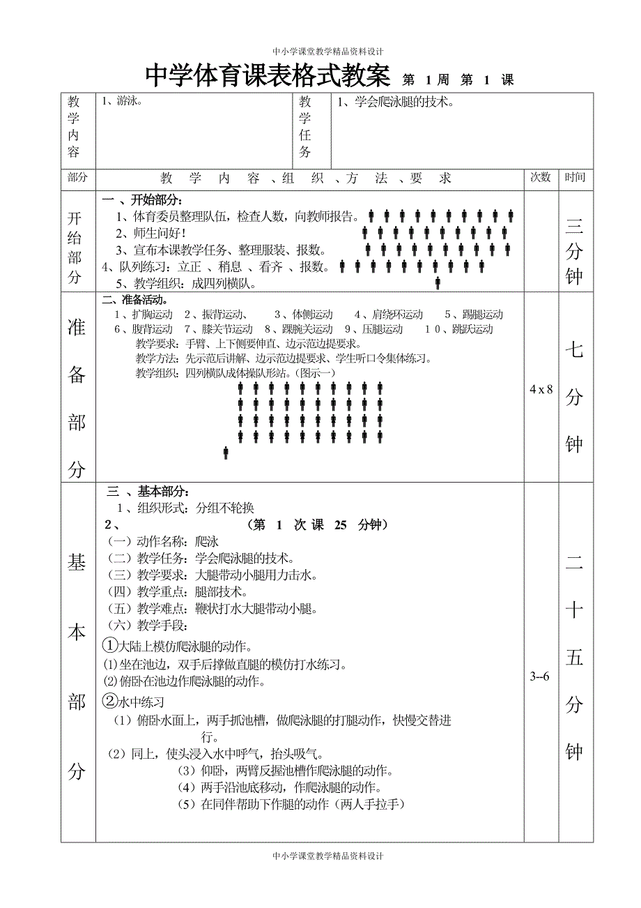 高一体育教案游泳第1—6课表格式教案_第1页