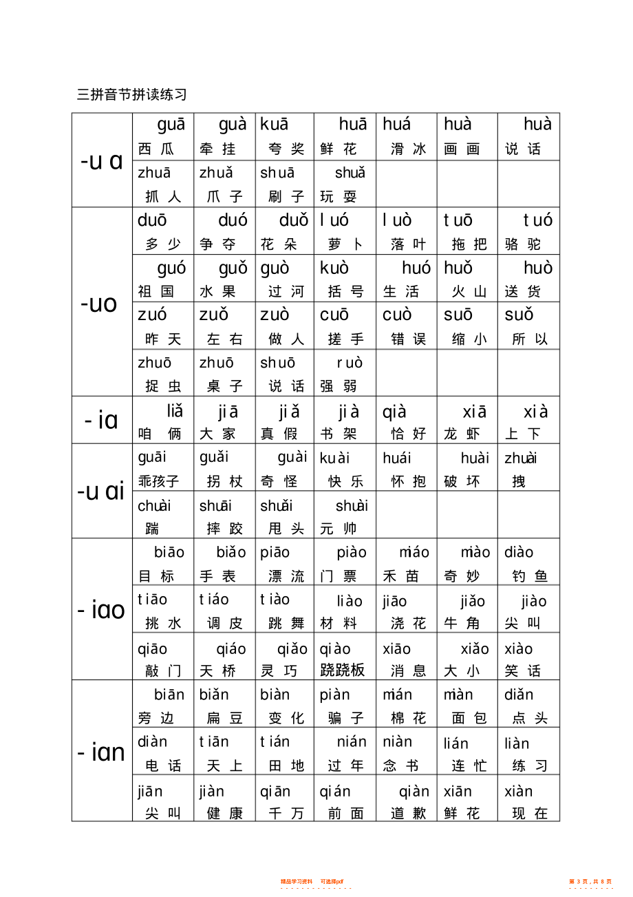 一年级上册拼音拼读联系_第3页