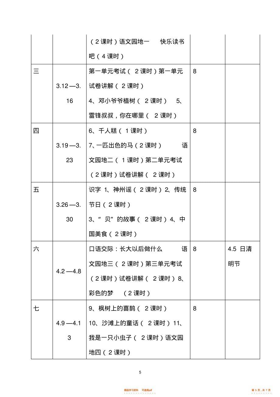 【语文】部编二年级语文下册教学计划及教学进度表2_第5页