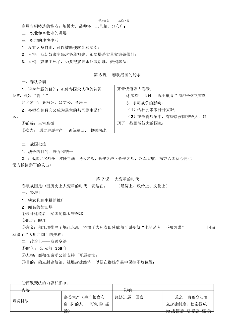 【知识】新课标人教版七年级中国历史上册知识疏理_第3页
