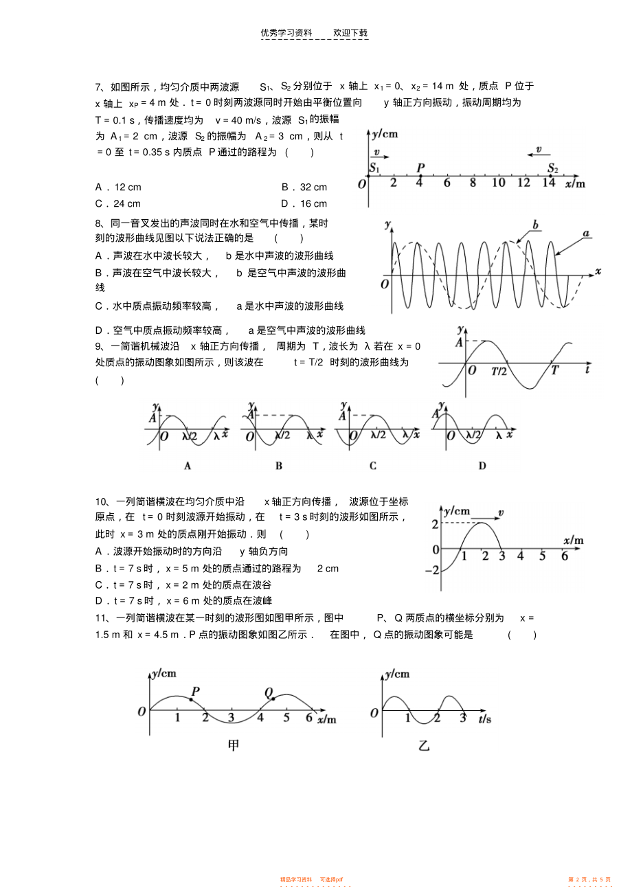 【物理】高二年级物理单元测试卷机械波部分_第2页