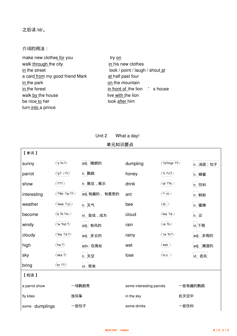 【知识】译林版六年级英语第一单元短语、词汇、知识点梳理,推荐文档_第4页