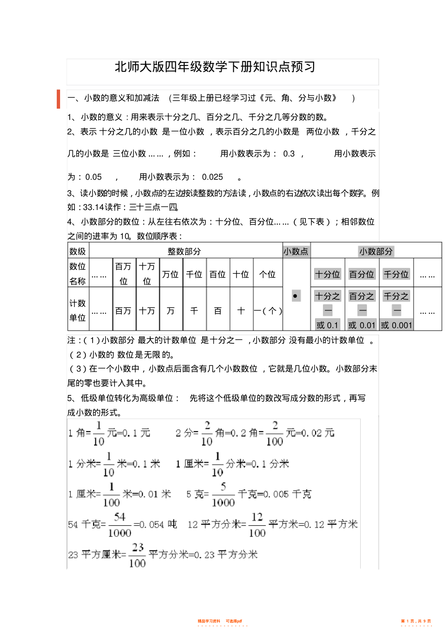 【数学】四年级下册数学预习_第1页