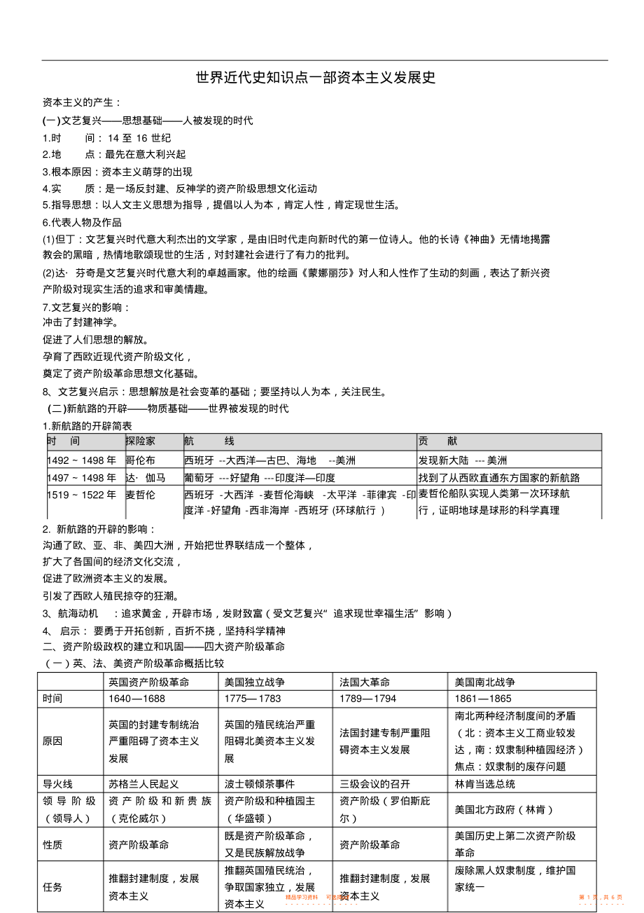 【知识】川教版九年级历史上册世界近代史知识点2_第1页