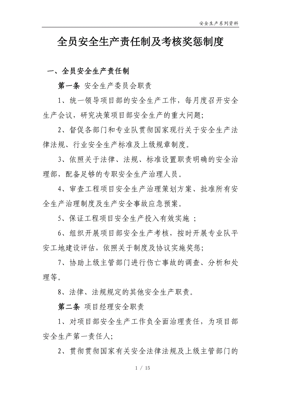 全员安全生产责任制及考核奖惩制度模版_第1页