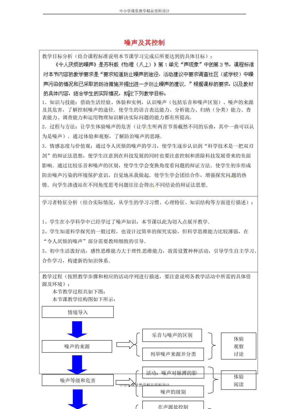 苏科初中物理八年级 上册《1.3 噪声及其控制》教案 (5)_第1页