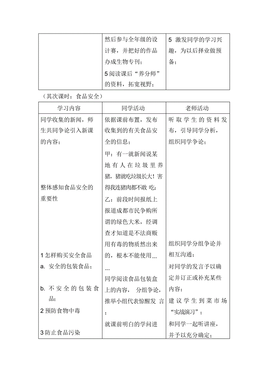 最新人教版初中生物七年级下册教案《关注合理营养与食品安全》_第4页