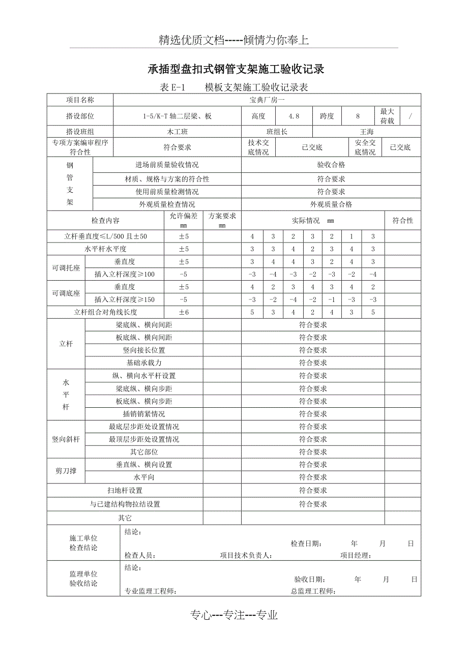 承插型模板支架搭设验收表(共13页)_第1页