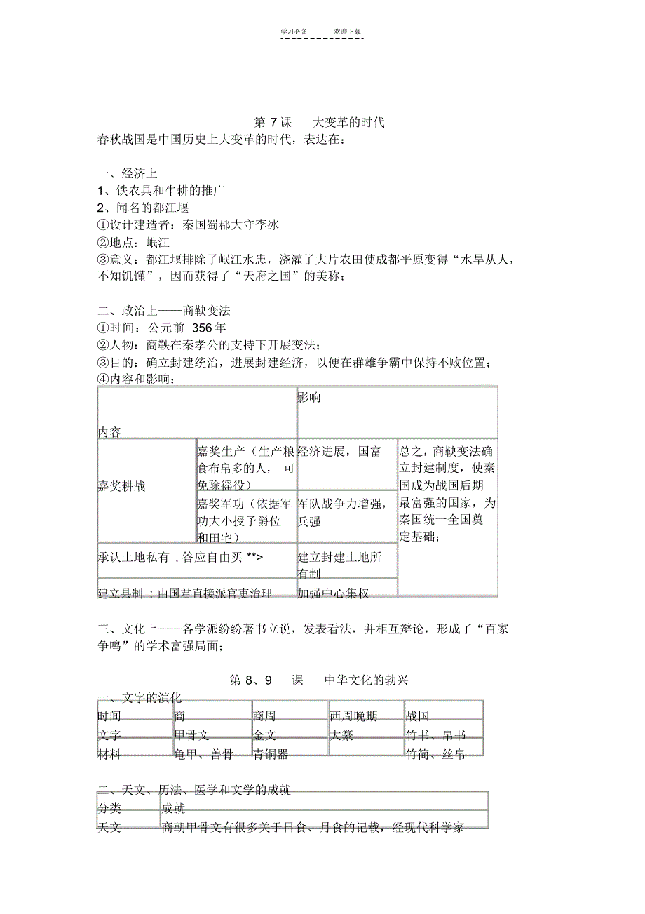 2022年七年级上(人教版)历史(全新精表格版)_第4页