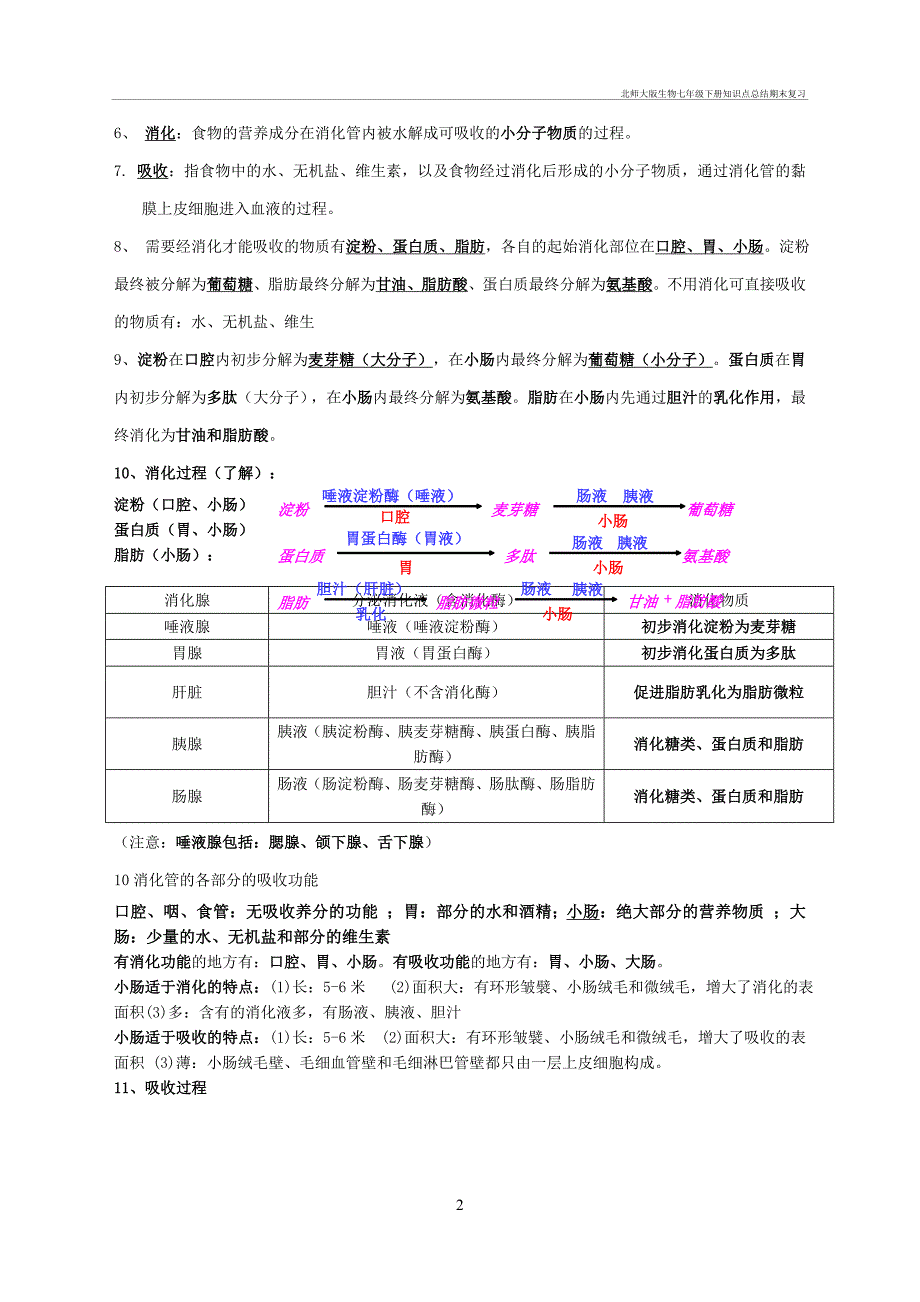 北师大生物七年级下册知识点总结期末复习_第2页