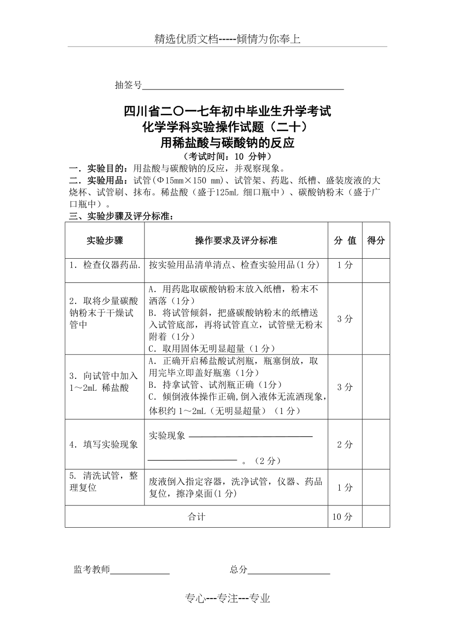 试题二十：用稀盐酸与碳酸钠的反应(共1页)_第1页