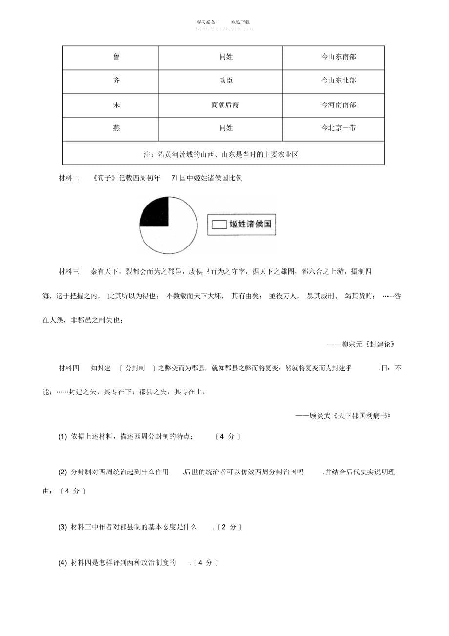 2022年历史高考第一轮专题复习第一单元测试(必修一)_第5页