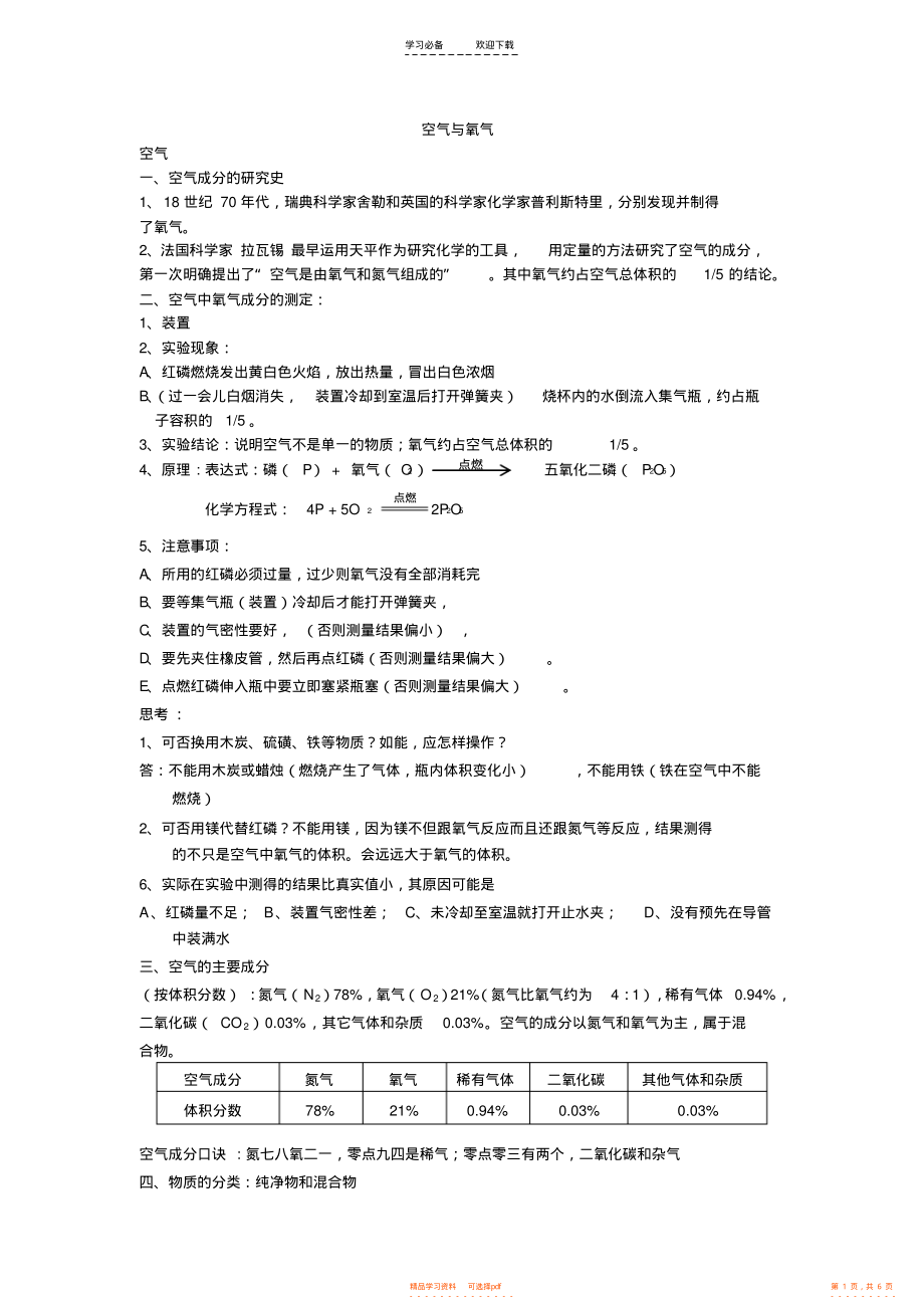 2022年初三化学空气与氧气知识点复习_第1页