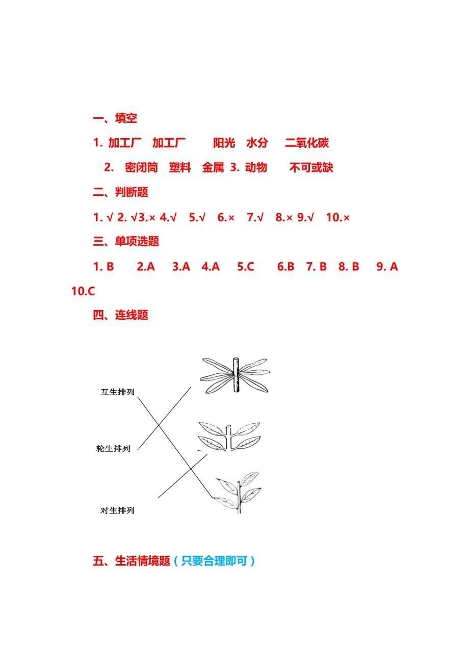 【最新版】新版粤教粤科版科学五年级上册期中测试卷及答案2_第5页