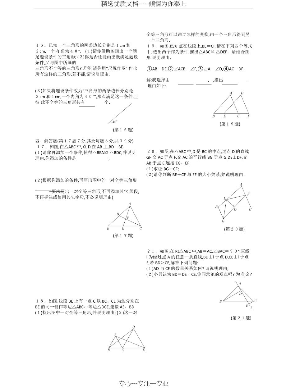 专题复习训练卷二&amp#183;数学北师大版-七下第四章三角形.pdf(共3页)_第2页