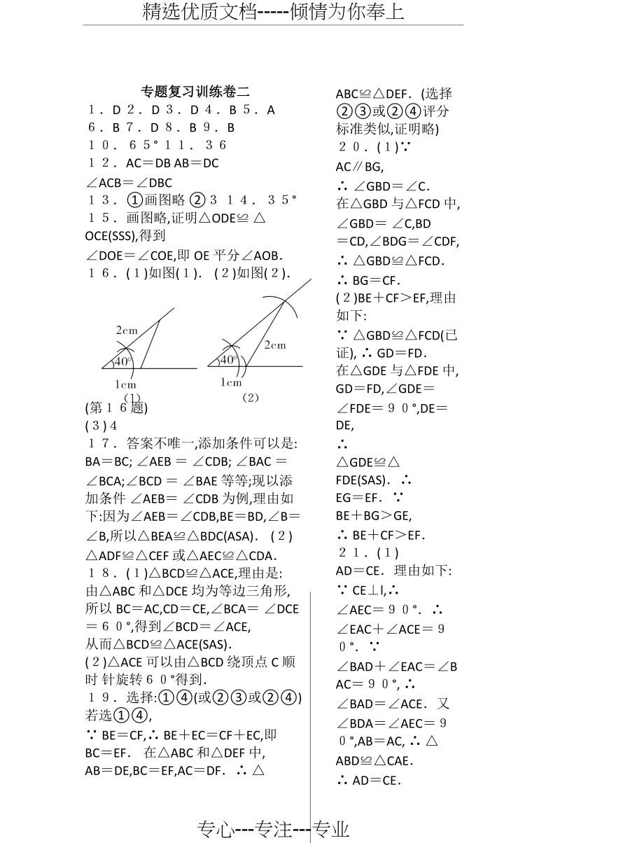 专题复习训练卷二&amp#183;数学北师大版-七下第四章三角形.pdf(共3页)_第3页