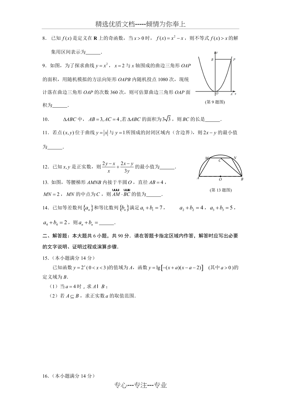 江苏省苏州市2016-2017高一下学期数学期末试卷含答案(共9页)_第2页