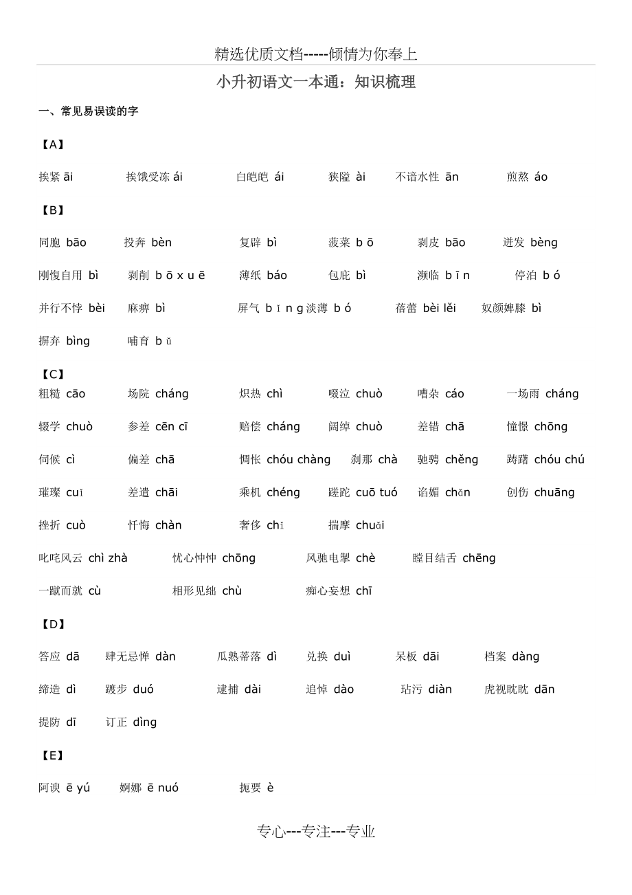 小升初语文一本通-字词(共10页)_第1页