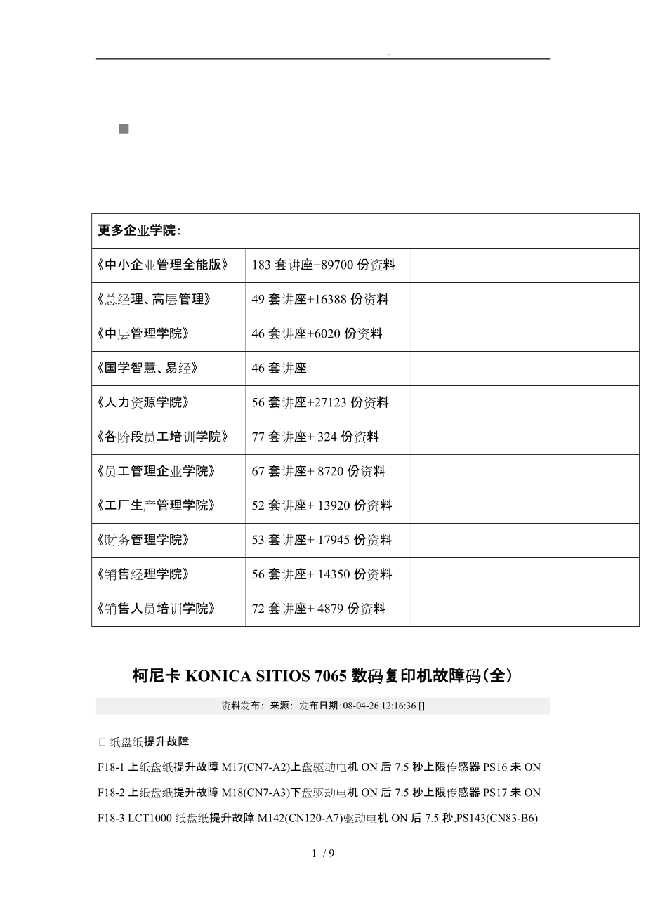 柯尼卡KONICASITIOS7065数码复印机故障_第1页