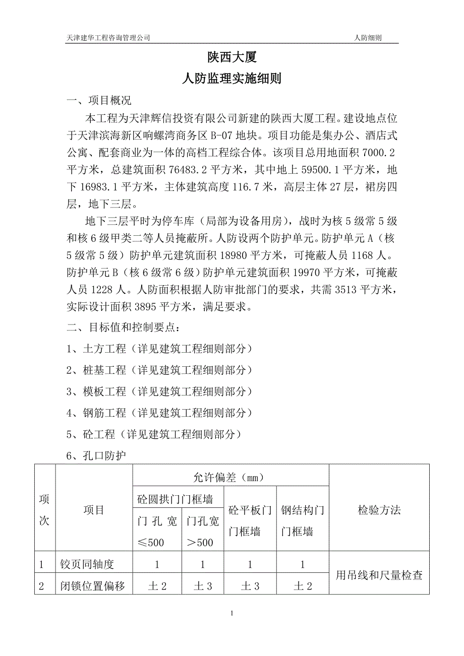 《工程施工土建监理建筑监理资料》陕西大厦人防监理实施细则_第1页