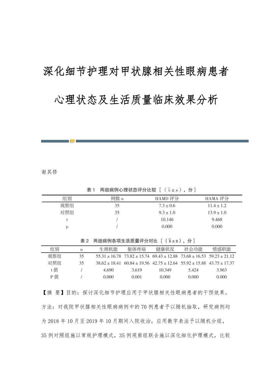 深化细节护理对甲状腺相关性眼病患者心理状态及生活质量临床效果分析_第1页