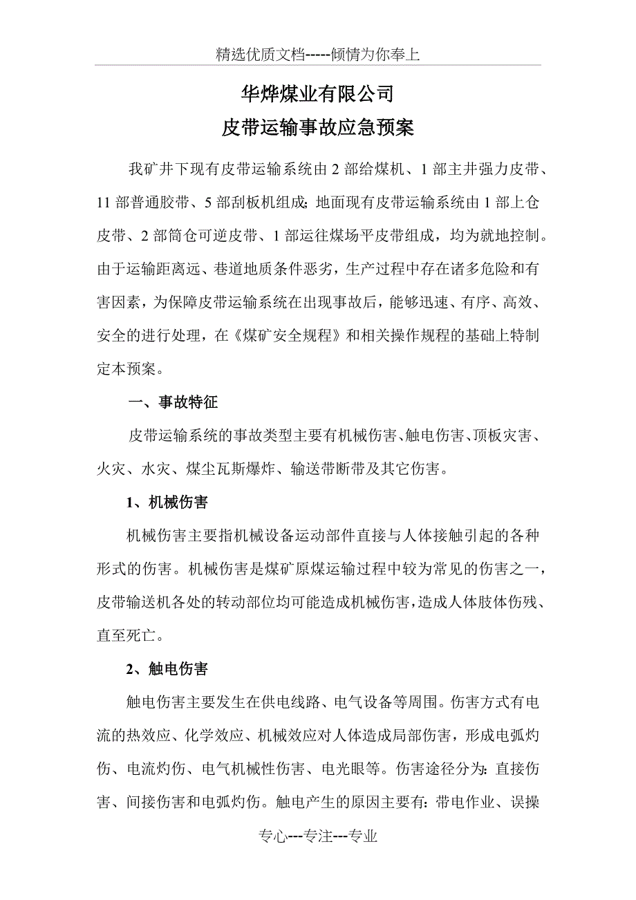 皮带运输事故应急预案(共12页)_第1页