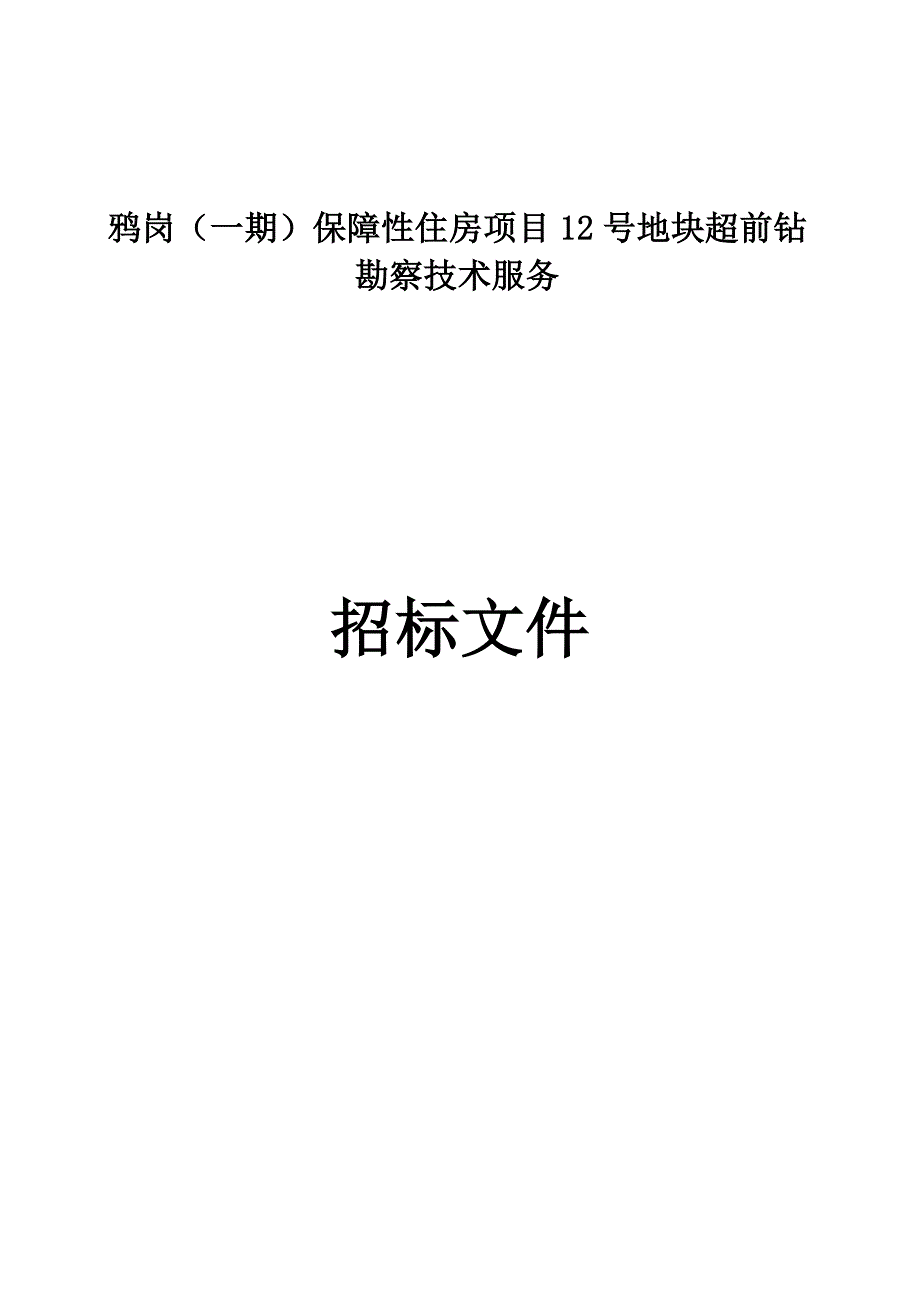 鸦岗（一期）保障性住房项目12号地块超前钻勘察技术服务招标文件_第1页