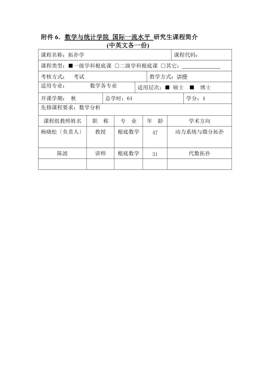 附件数学与统计学院国际一流水平研究生课程简介_第1页