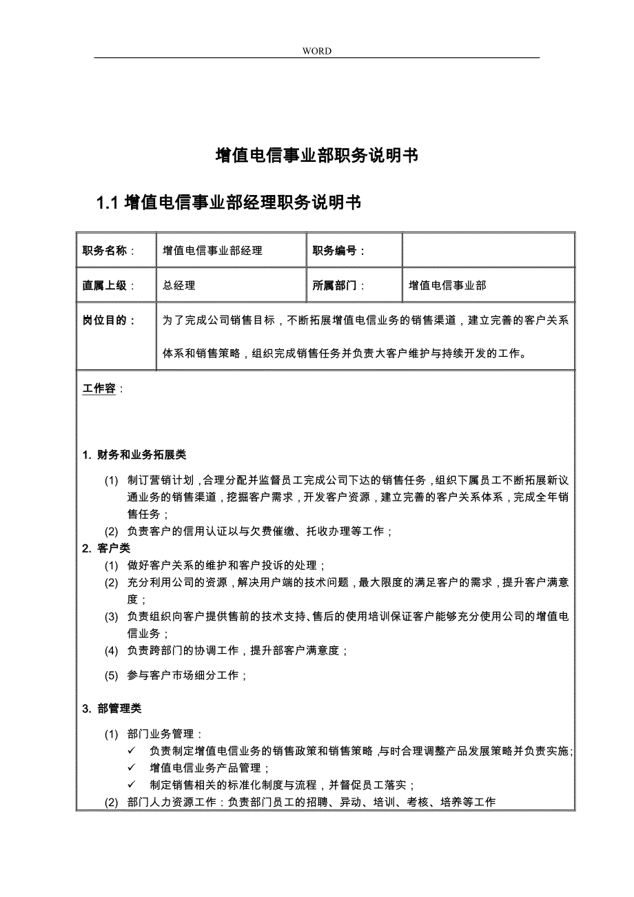 某电信事业部岗位说明书18_第1页