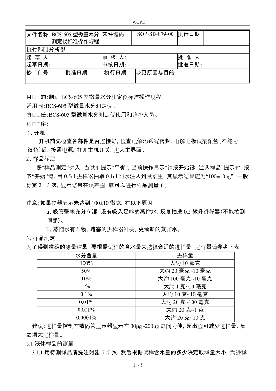 全自动微量水分测定仪标准操作规程完整_第1页