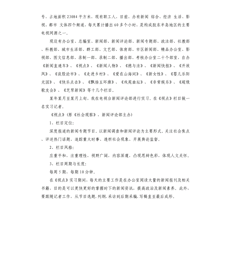 电视台暑假个人实习工作报告模板文档_第4页