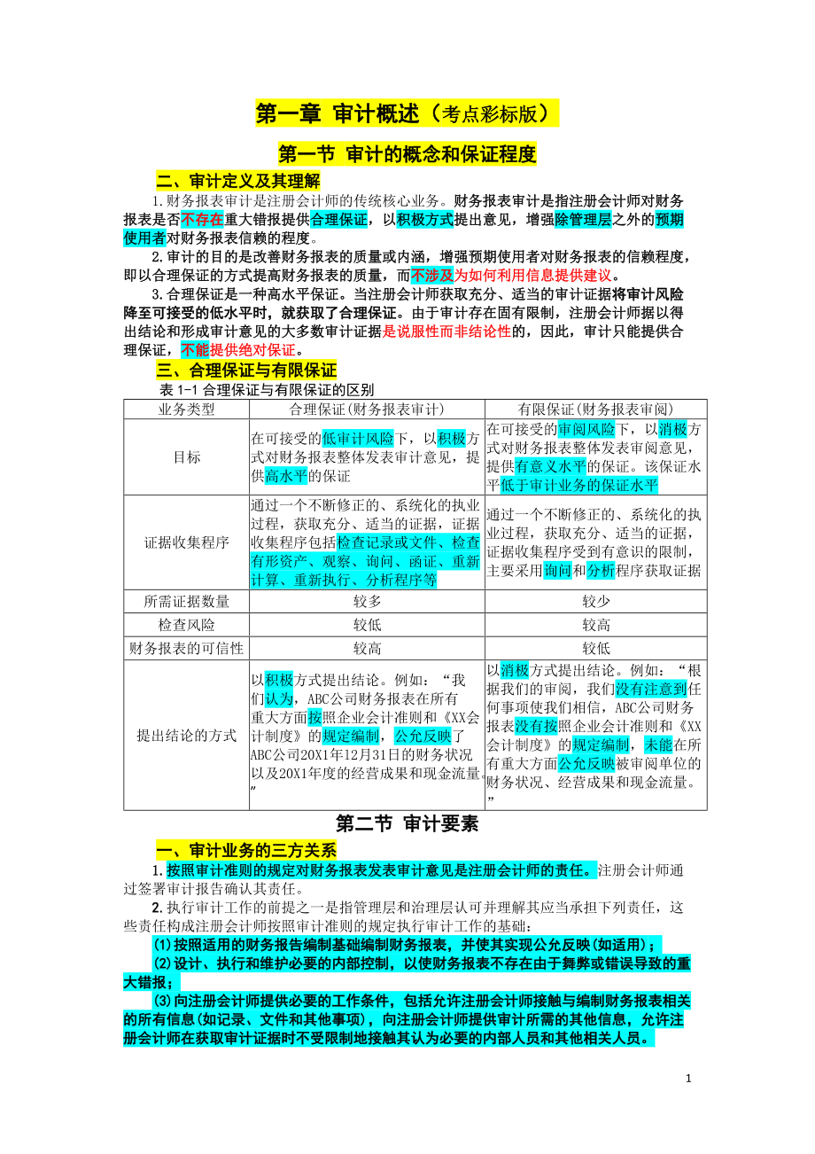 2018年注册会计师考试《审计》复习资料之第一章 审计概述（考点彩标版）_第1页