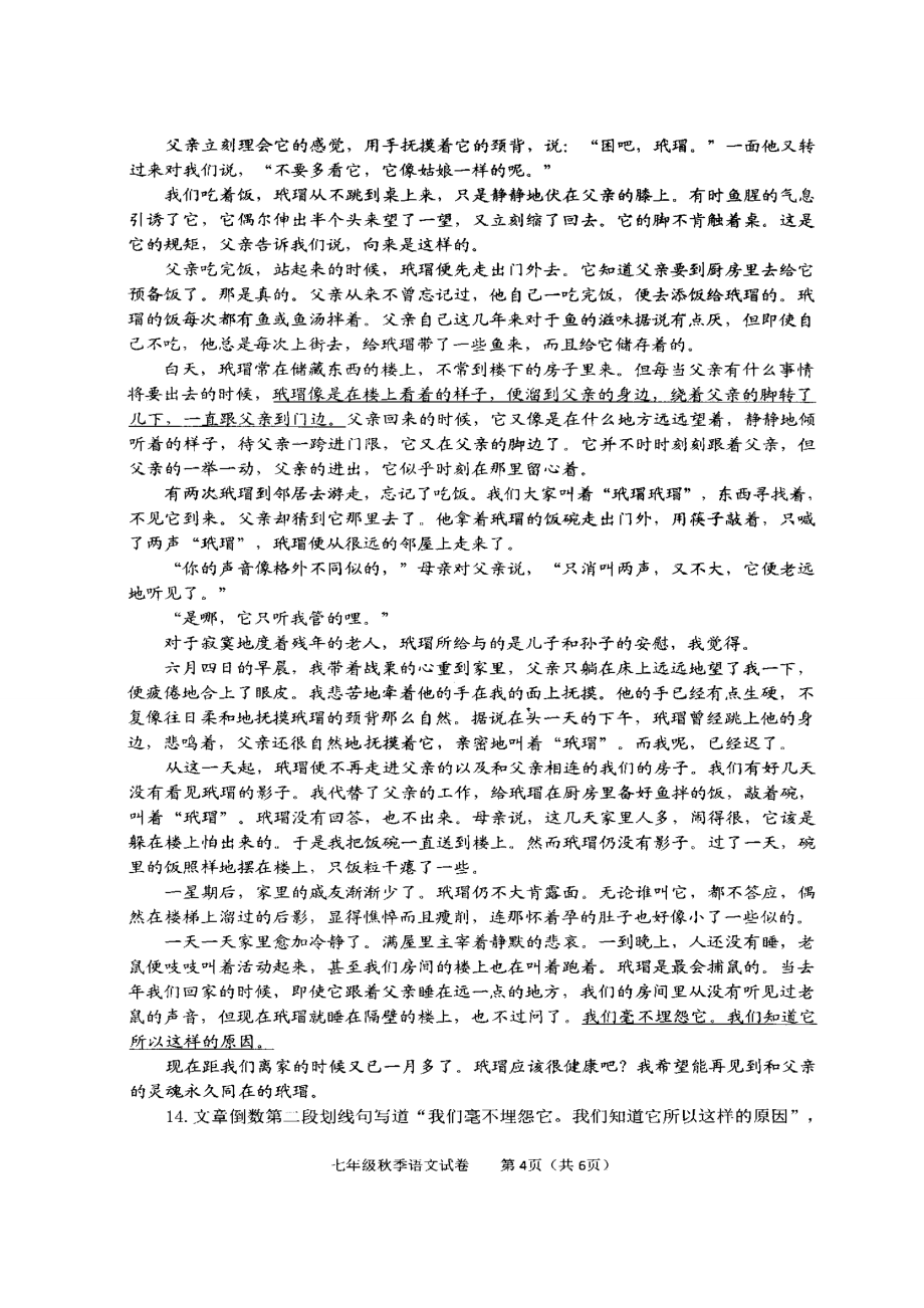 湖北省大冶市七年级语文上学期期末考试试题(扫描版) 试题_第4页