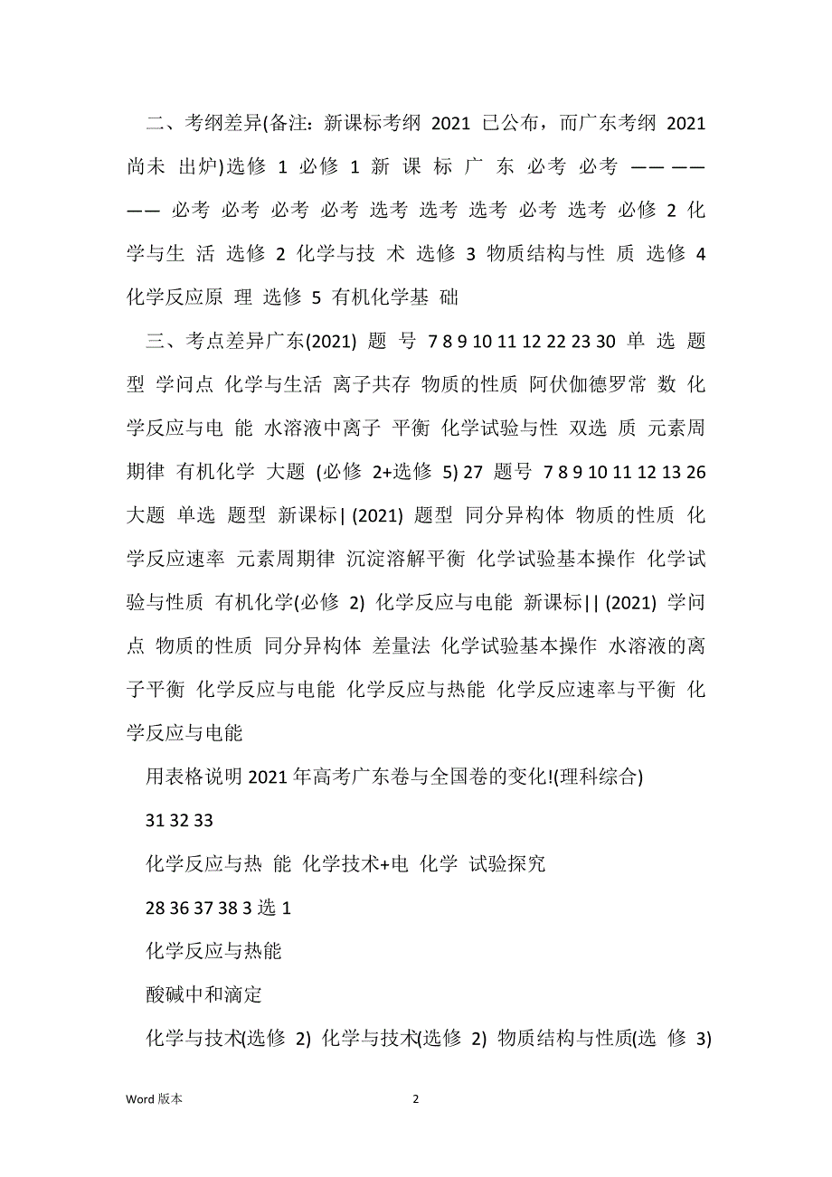 用表格说明2021年高考广东卷与全国卷的变化(理科综合)_第2页