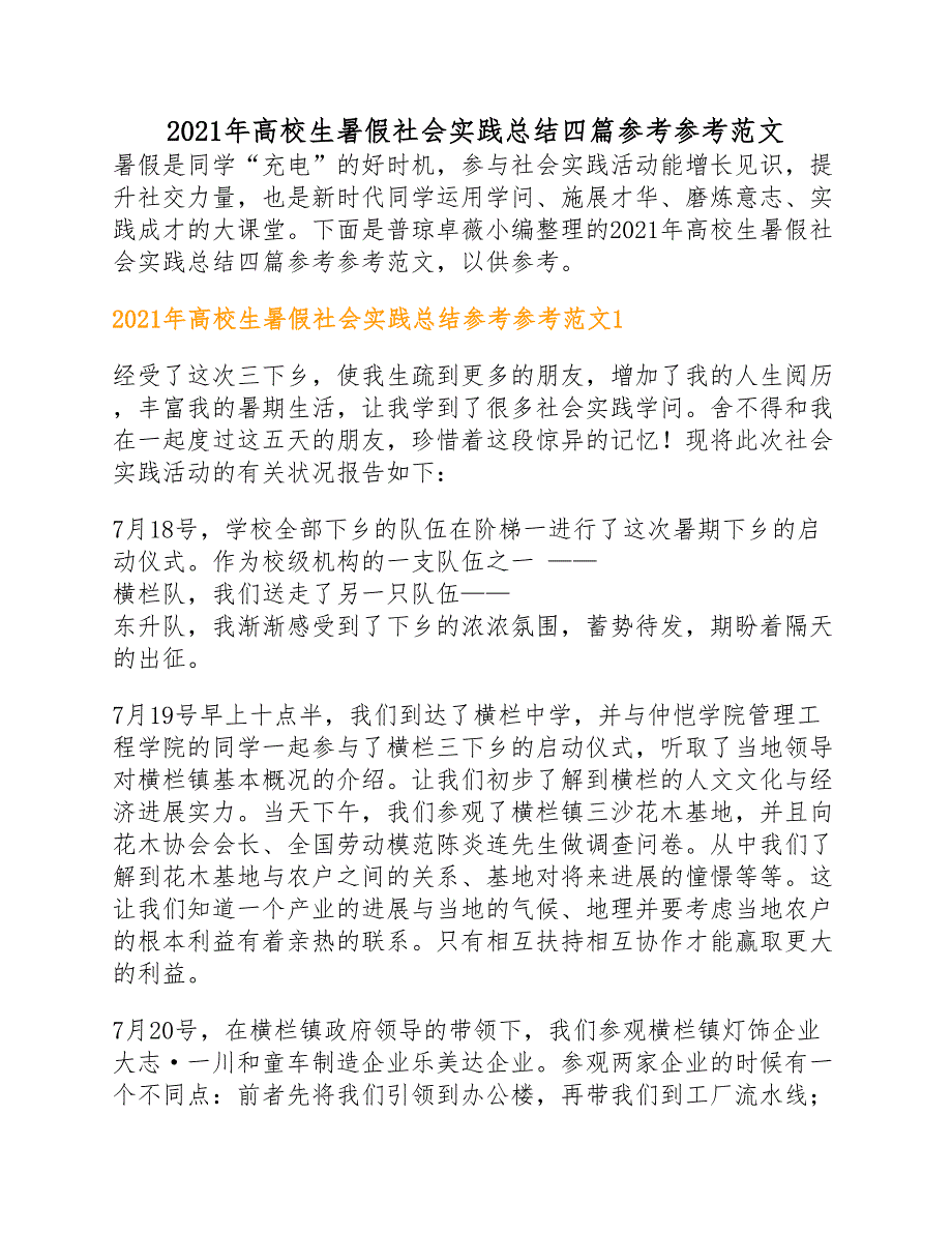 2022年大学生暑假社会实践总结四篇范文新编_第1页