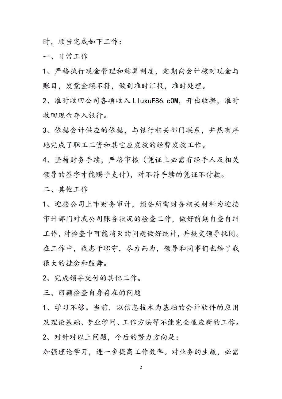 最新个人出纳年度工作总结模板精选范文新编_第2页