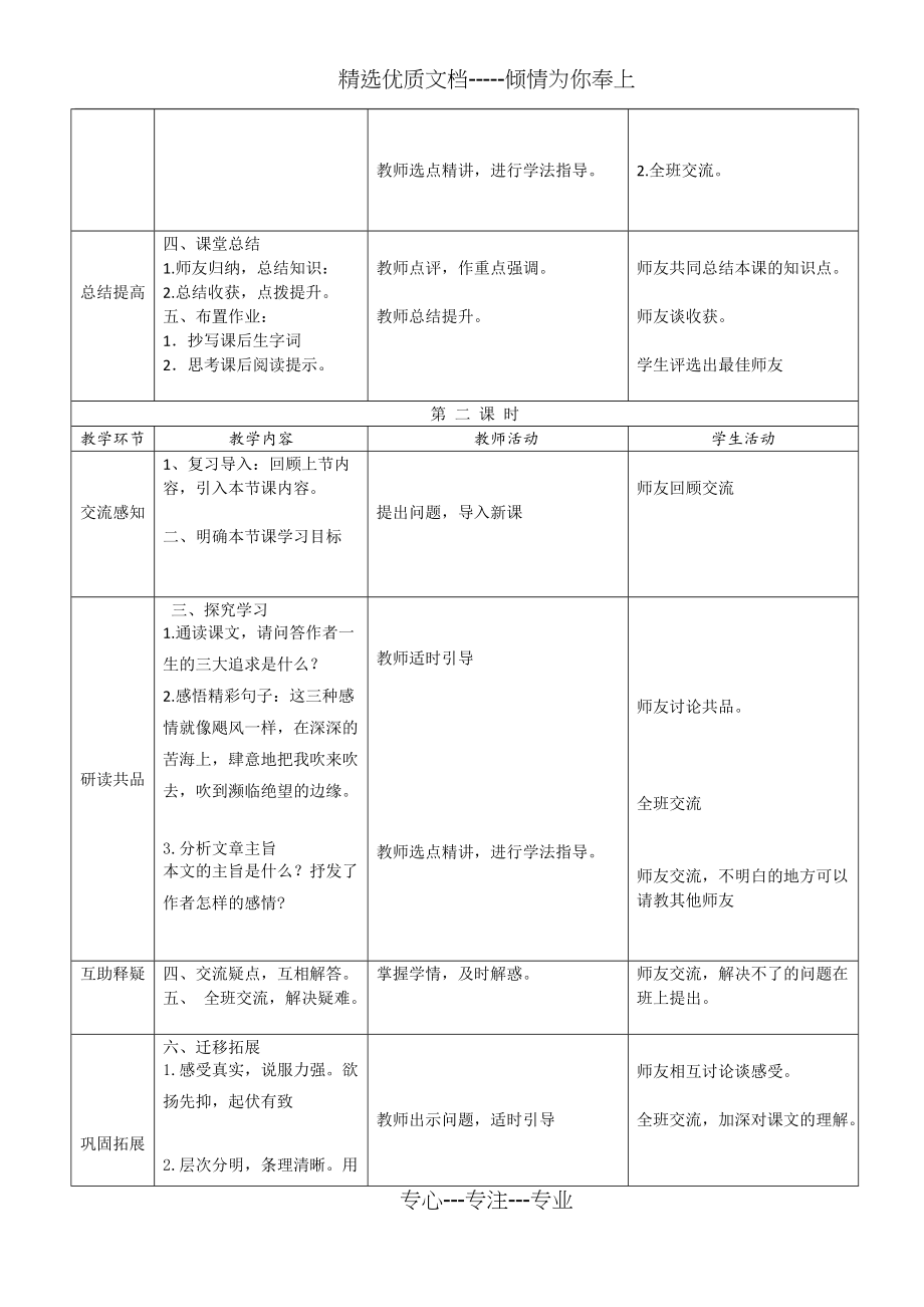 人教部编版2018年八年级上册语文第15课《散文二篇》表格版教案(共3页)_第2页