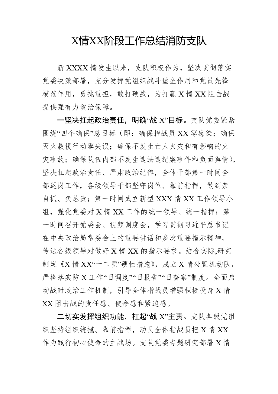 X情XX阶段工作总结消防支队_第1页