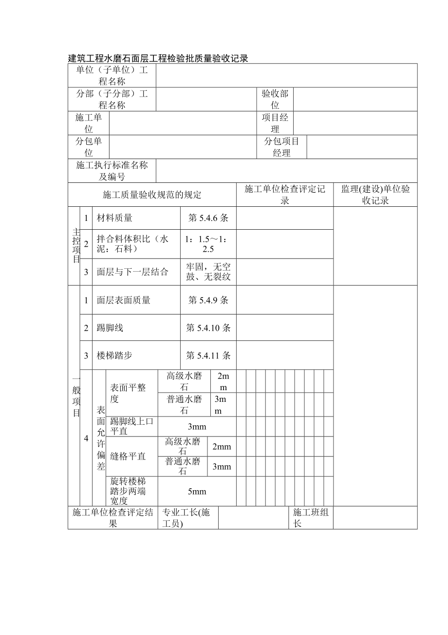 建筑工程水磨石面层工程检验批质量验收记录_第1页