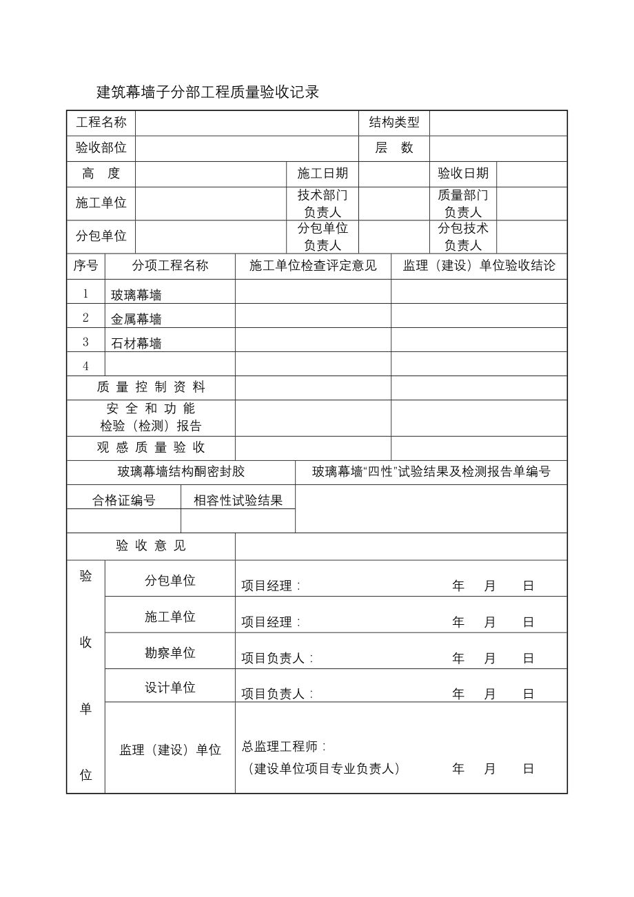 建筑幕墙子分部工程质量验收记录_第1页