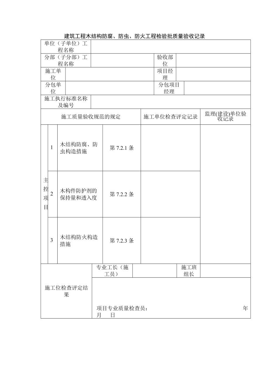 建筑工程木结构防腐、防虫、防火工程检验批质量验收记录_第1页