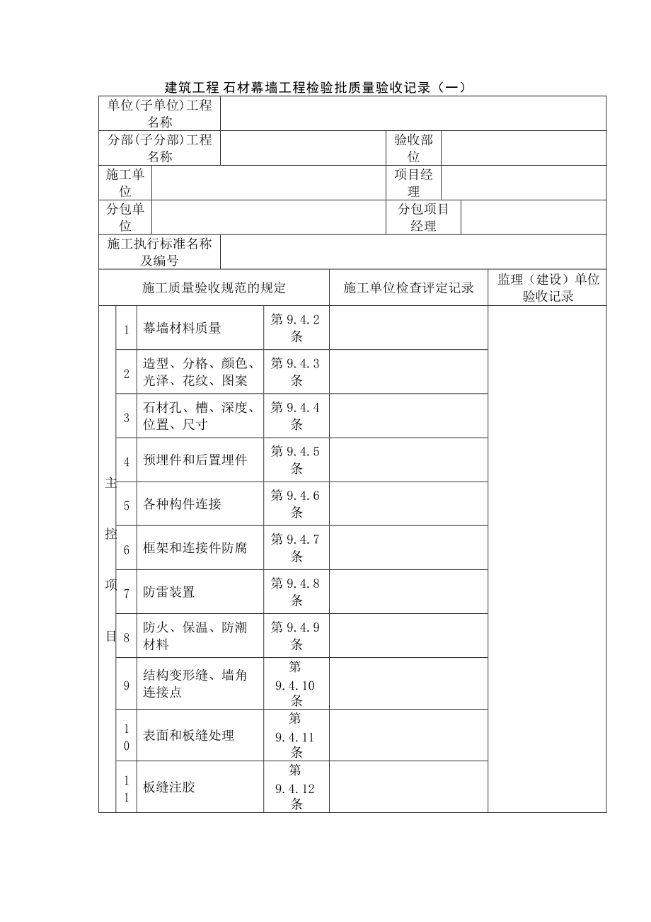 建筑工程石材幕墙工程检验批质量验收记录_第1页