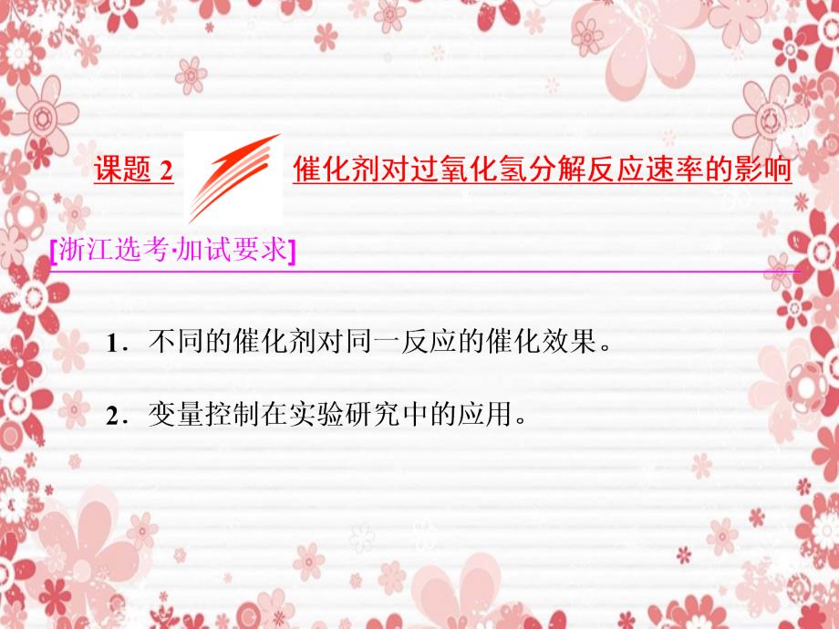 高中化学 专题4 化学反应条件的控制 课题2 催化剂对过氧化氢分解反应速率的影响课件 苏教版选修6-苏教版高二选修6化学课件_第1页