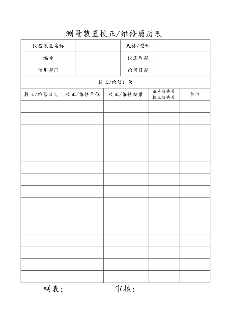 《质量管理体系文件》测量装置校正维修履历表 (2)_第1页