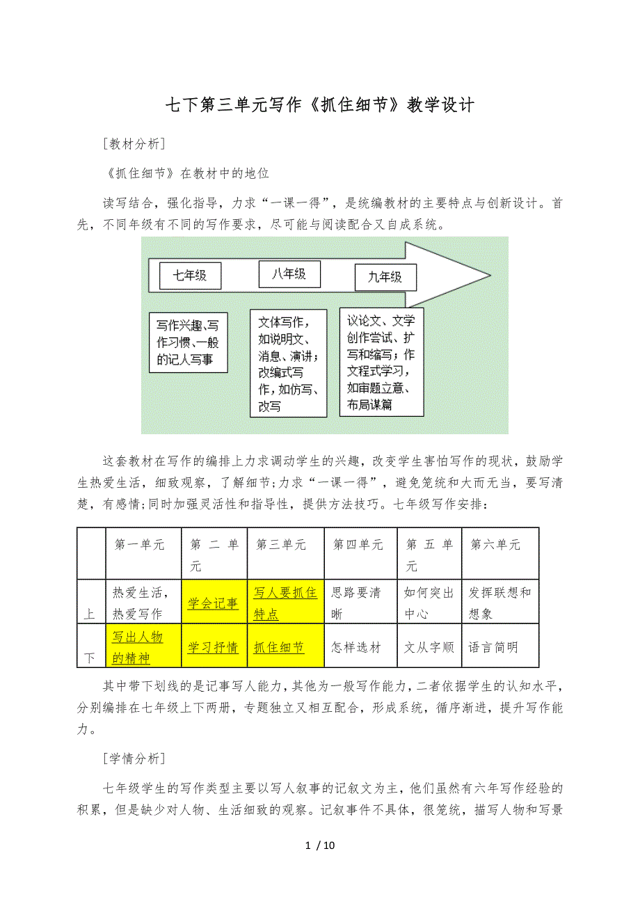 写作抓住细节教学设计说明_第1页