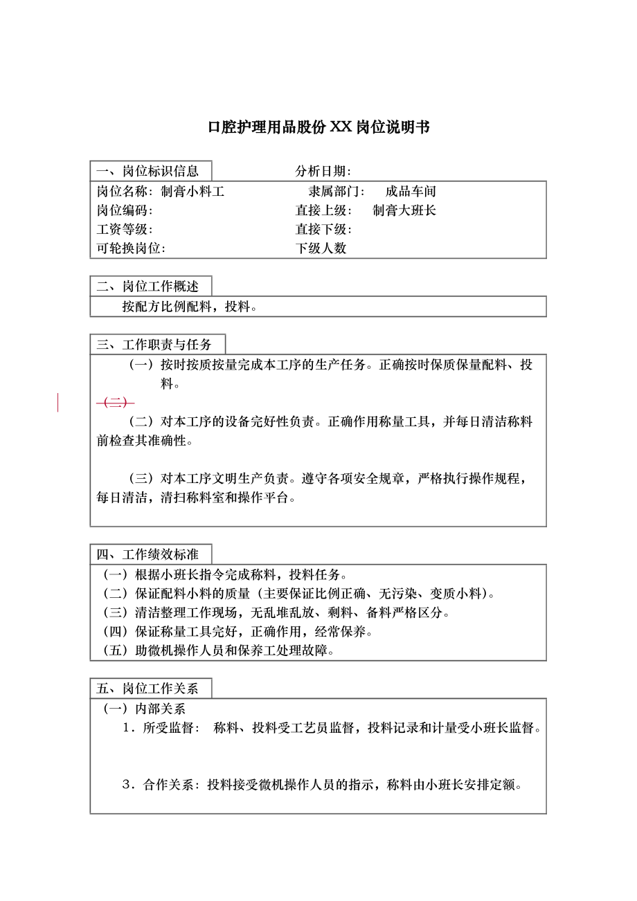 某工厂各岗位职位说明书大全53_第1页